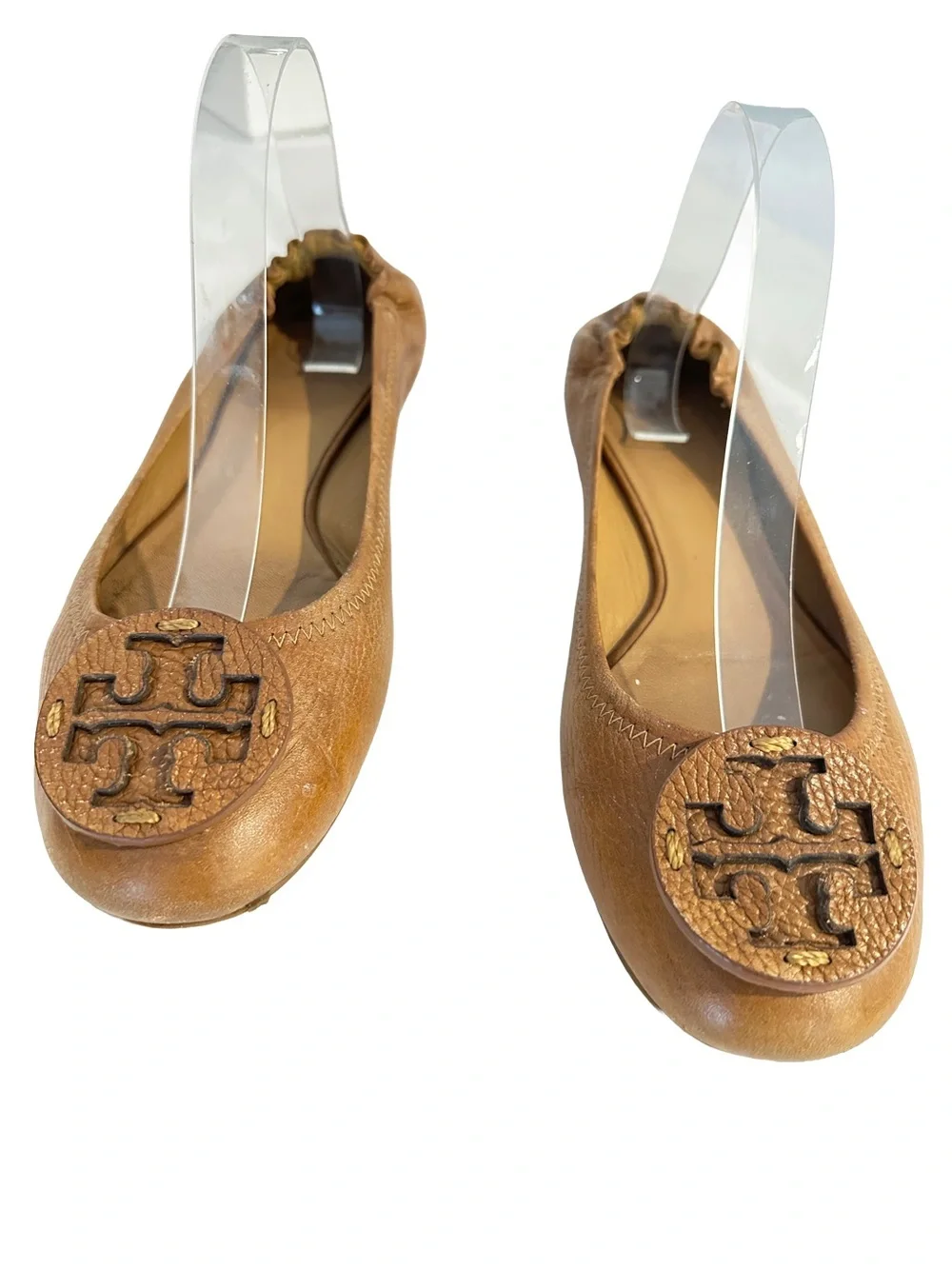 Tory Burch Brown Leather Logo Ballet Flats